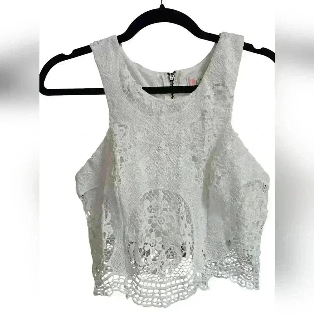 L'atiste by Amy Lace Crochet Crop Top Boho Fairy Size M Zipper - Picture 2 of 7